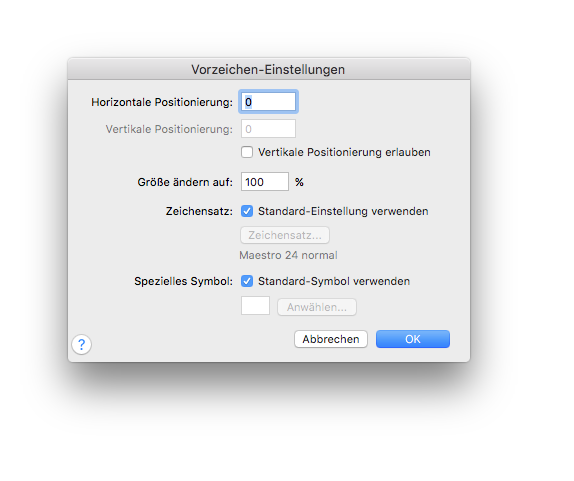 Dialogbox Vorzeichen-Einstellungen